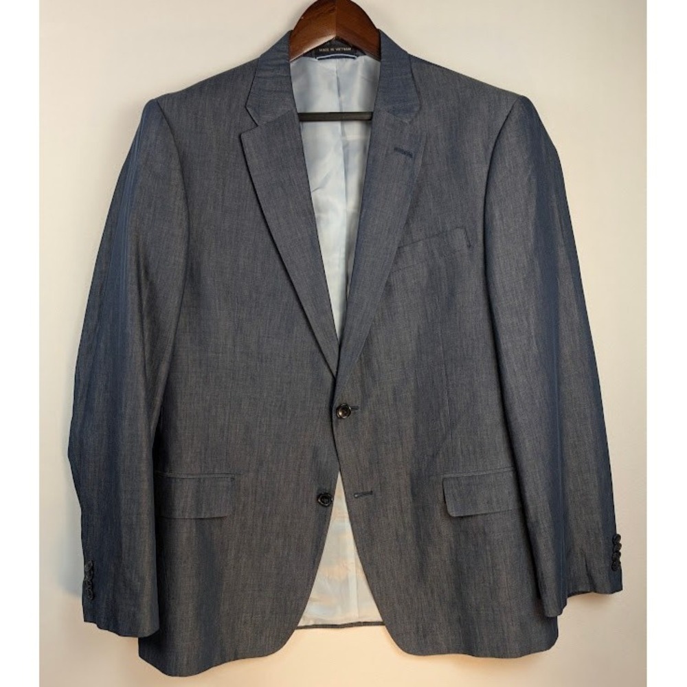 Tommy Hilfiger Chambray Blazer 42R Blue 100% Cotton Suit Jacket‎ Sport Coat EUC
